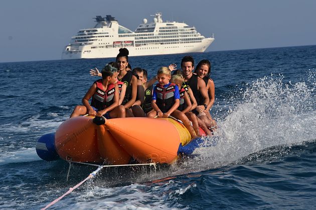 Adrenaline-pumping banana ride journey | Water tube for rent in Pyrgos ...